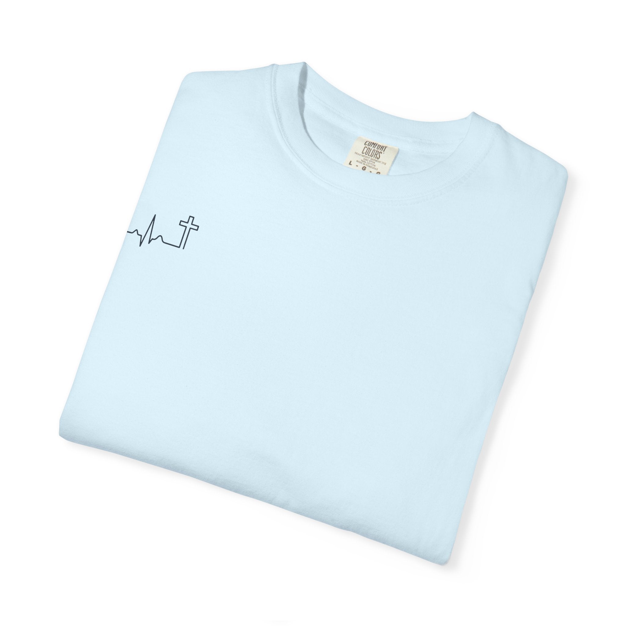 'Heartbeat Cross' Garment-Dyed Tee — Galatians 2:20 (KJV)