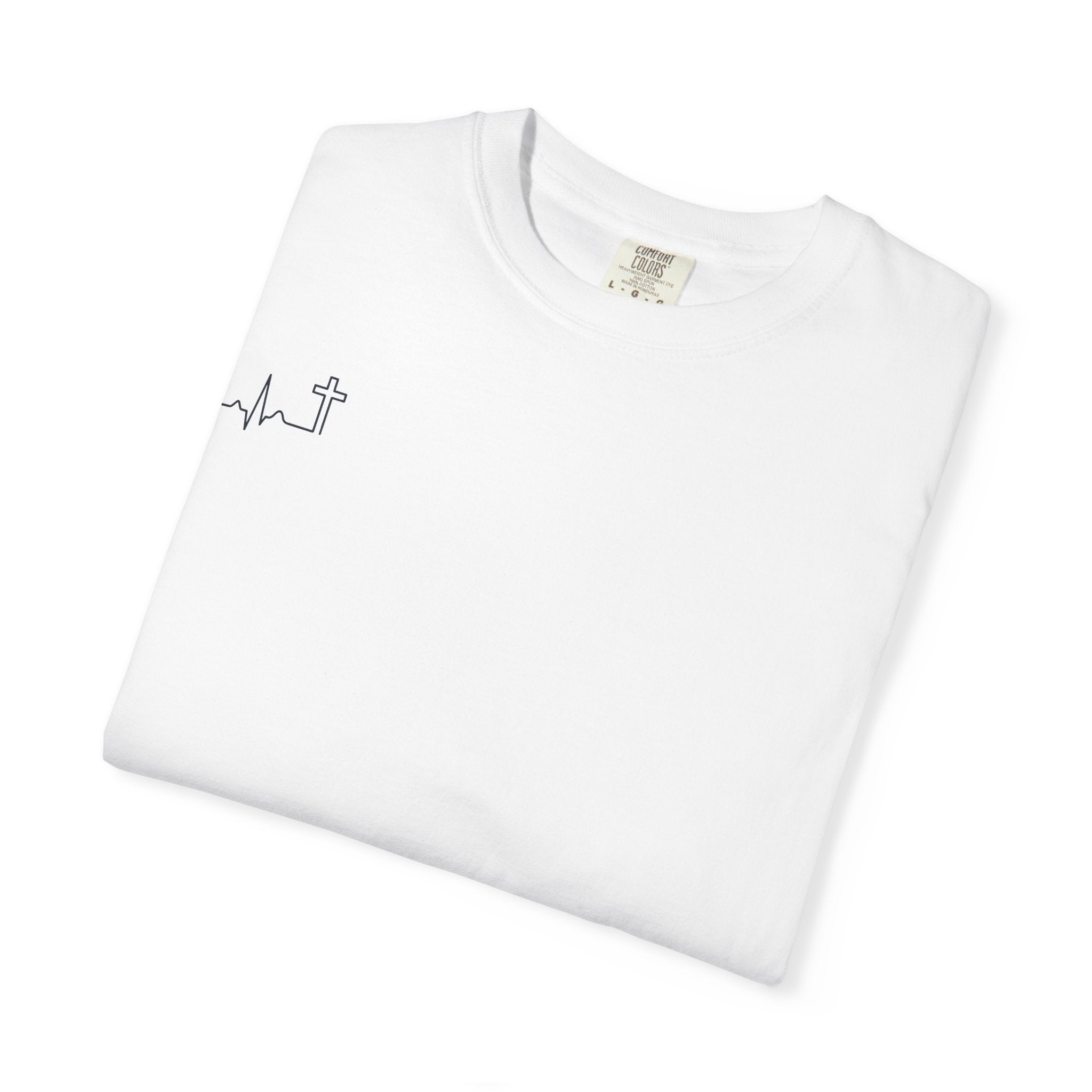'Heartbeat Cross' Garment-Dyed Tee — Galatians 2:20 (KJV)