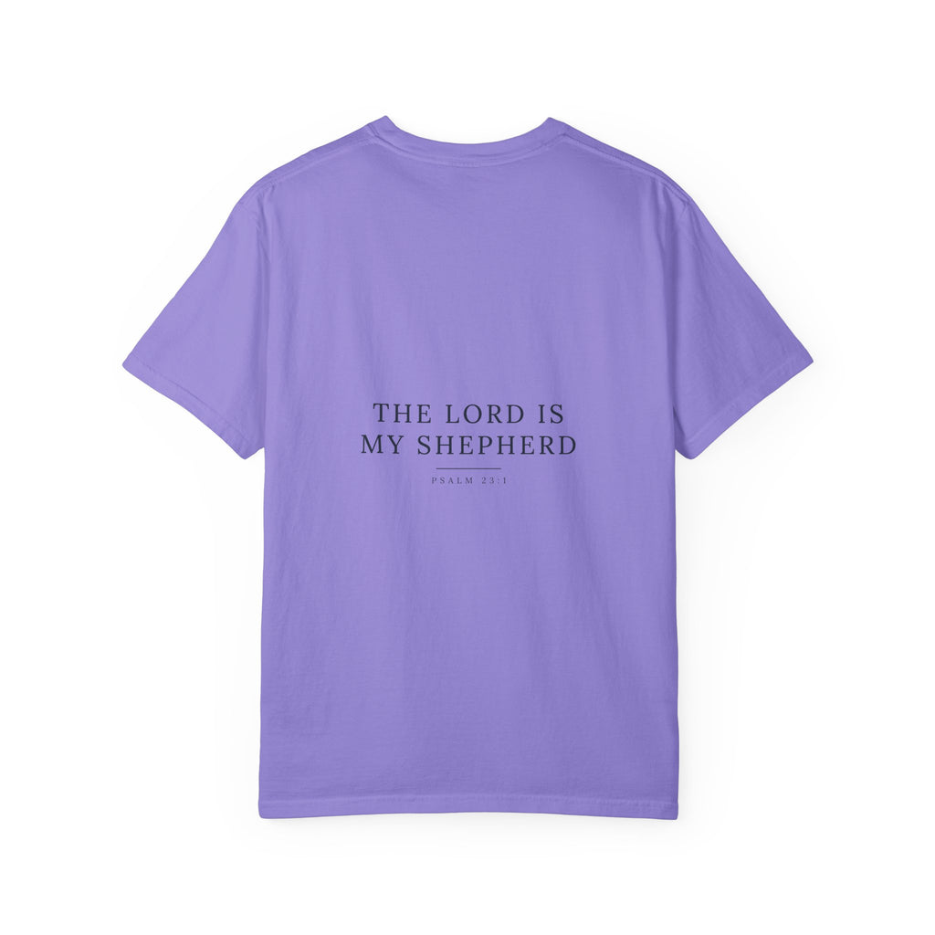 The Lord Is My Shepherd Psalm 23:1 Christian garment-dyed tee, color shown — Hallowed Supply Co.