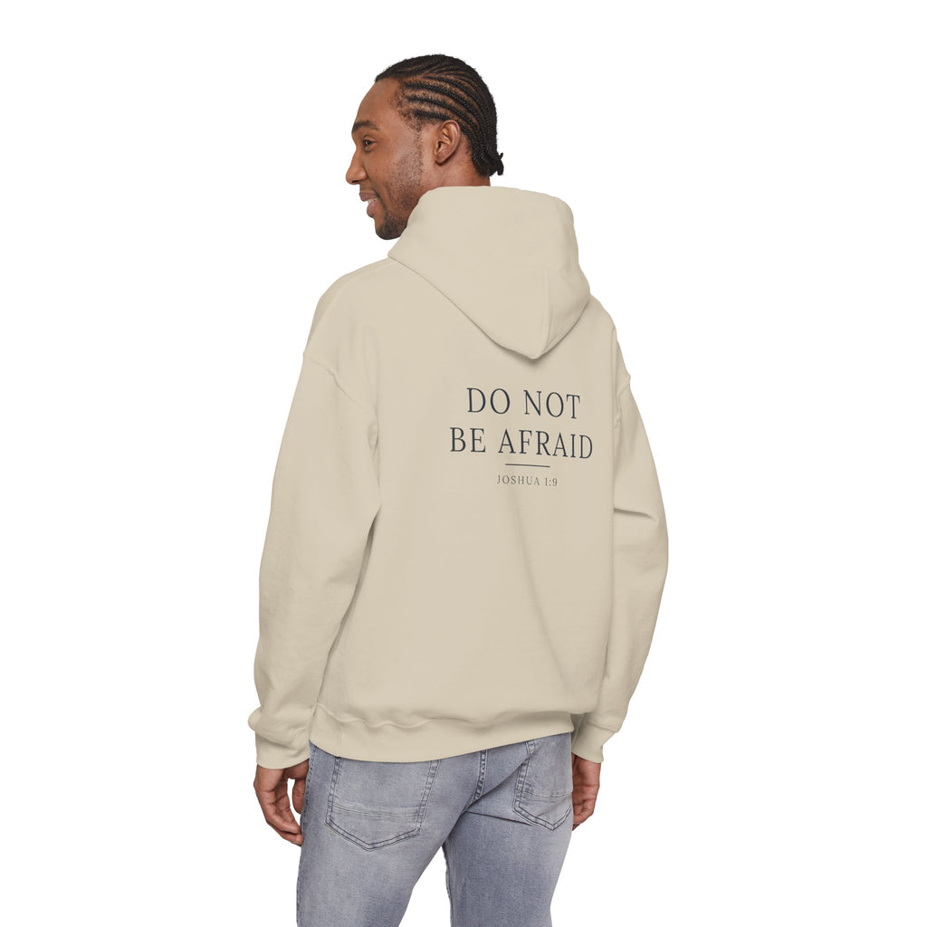 Do Not Be Afraid Joshua 1:9 Christian hoodie, garment color shown — Hallowed Supply Co.