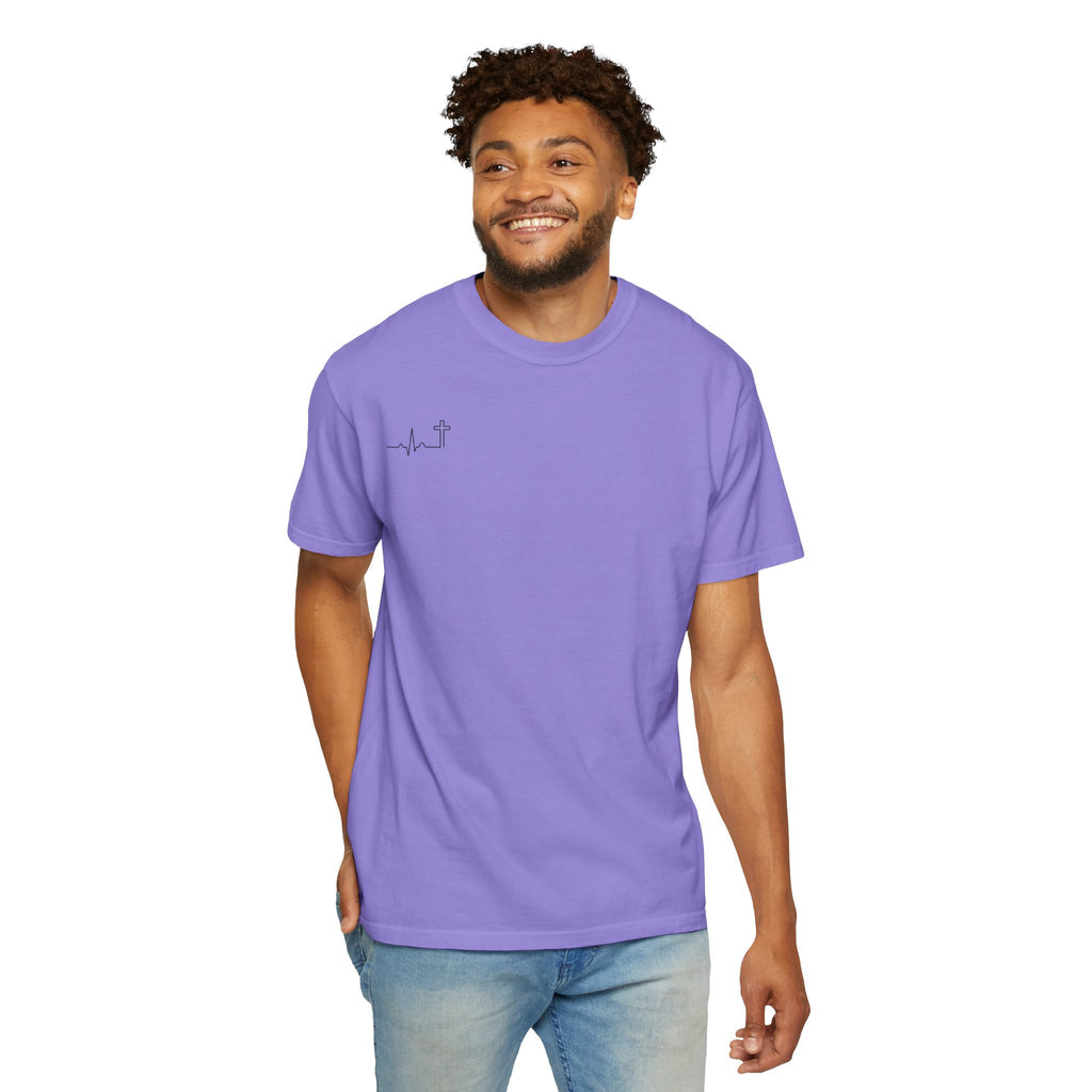 'Heartbeat Cross' Garment-Dyed Tee — Galatians 2:20 (KJV)