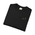 Gold heartbeat-cross Christian t-shirt, Galatians 2:20 (KJV) – Hallowed Supply Co.