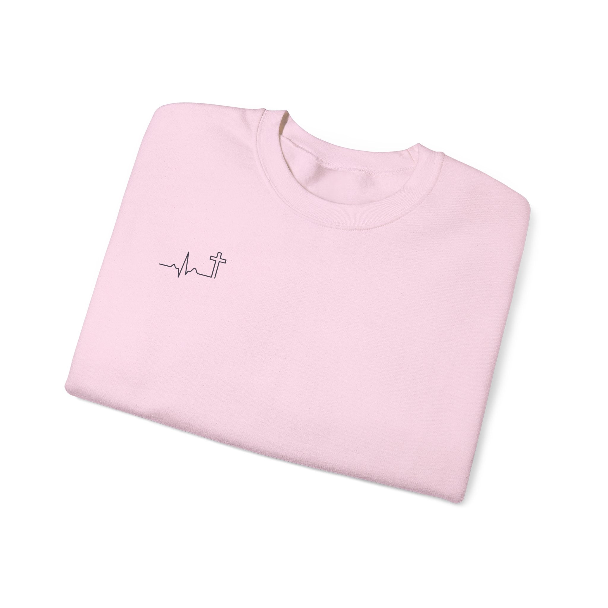He Began A Good Work Philippians 1:6 Christian crewneck sweatshirt, garment color shown — Hallowed Supply Co.