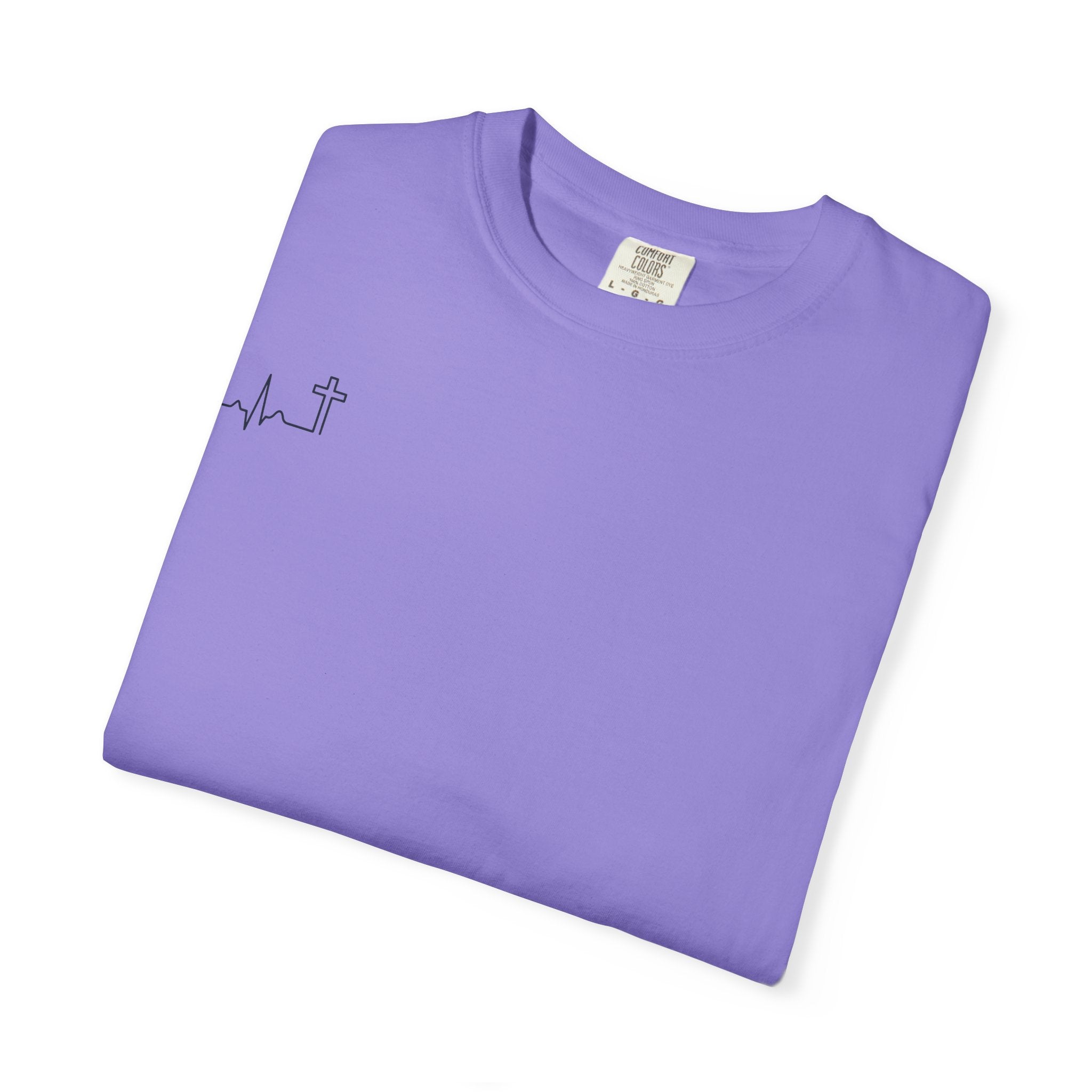 'Heartbeat Cross' Garment-Dyed Tee — Galatians 2:20 (KJV)