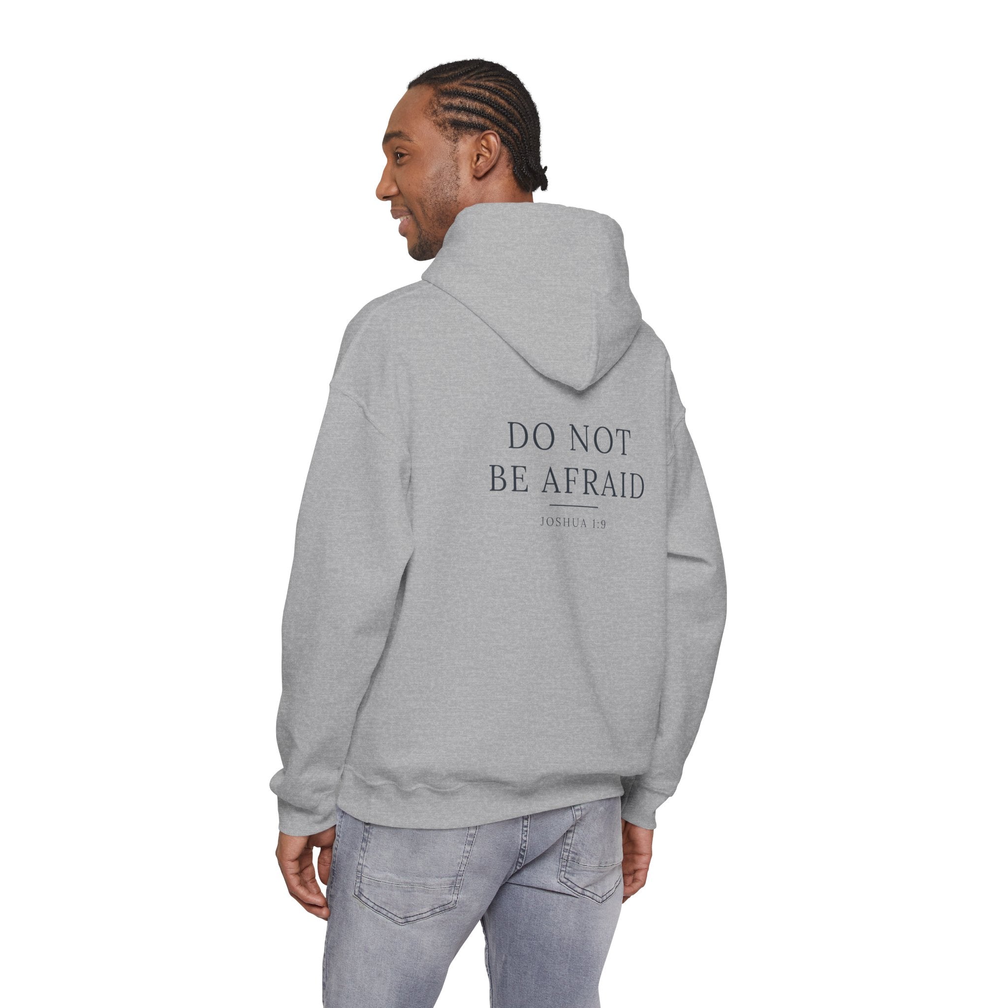 Do Not Be Afraid Joshua 1:9 Christian hoodie, garment color shown — Hallowed Supply Co.