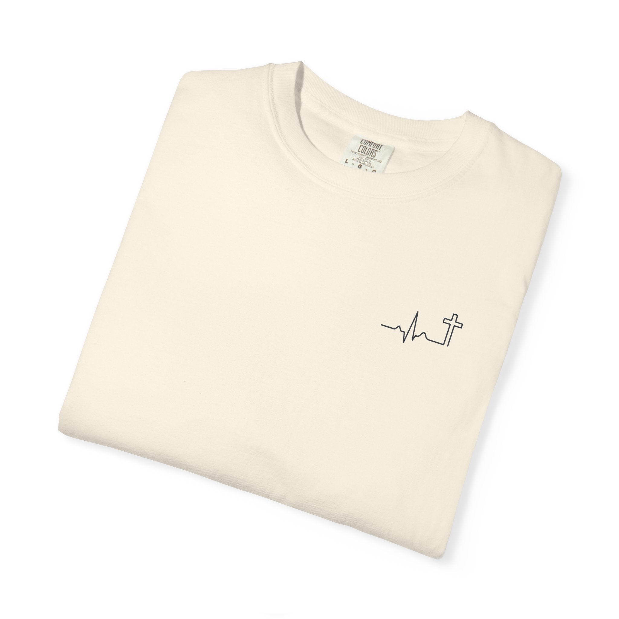 'Heartbeat Cross' Garment-Dyed Tee — Galatians 2:20 (KJV)