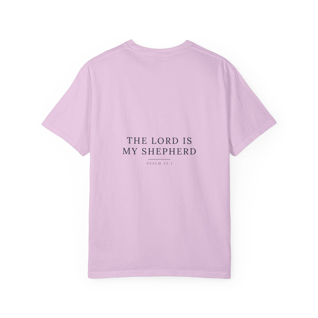 The Lord Is My Shepherd Psalm 23:1 Christian garment-dyed tee, color shown — Hallowed Supply Co.