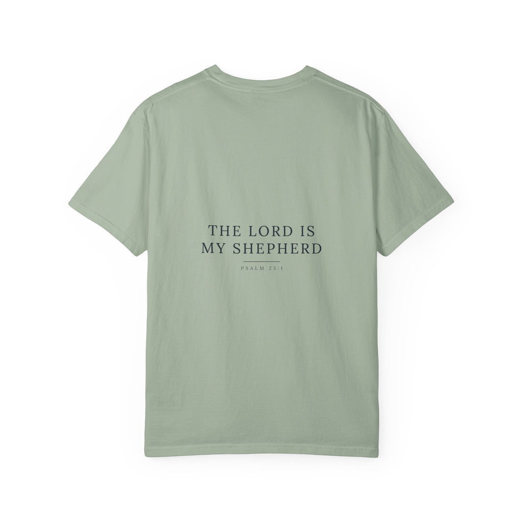 The Lord Is My Shepherd Psalm 23:1 Christian garment-dyed tee, color shown — Hallowed Supply Co.