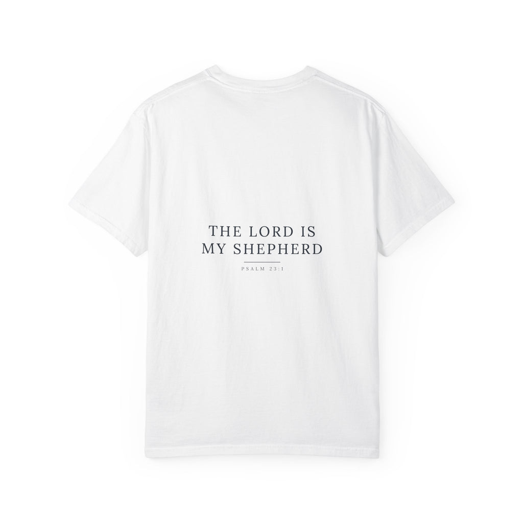 The Lord Is My Shepherd Psalm 23:1 Christian garment-dyed tee, color shown — Hallowed Supply Co.