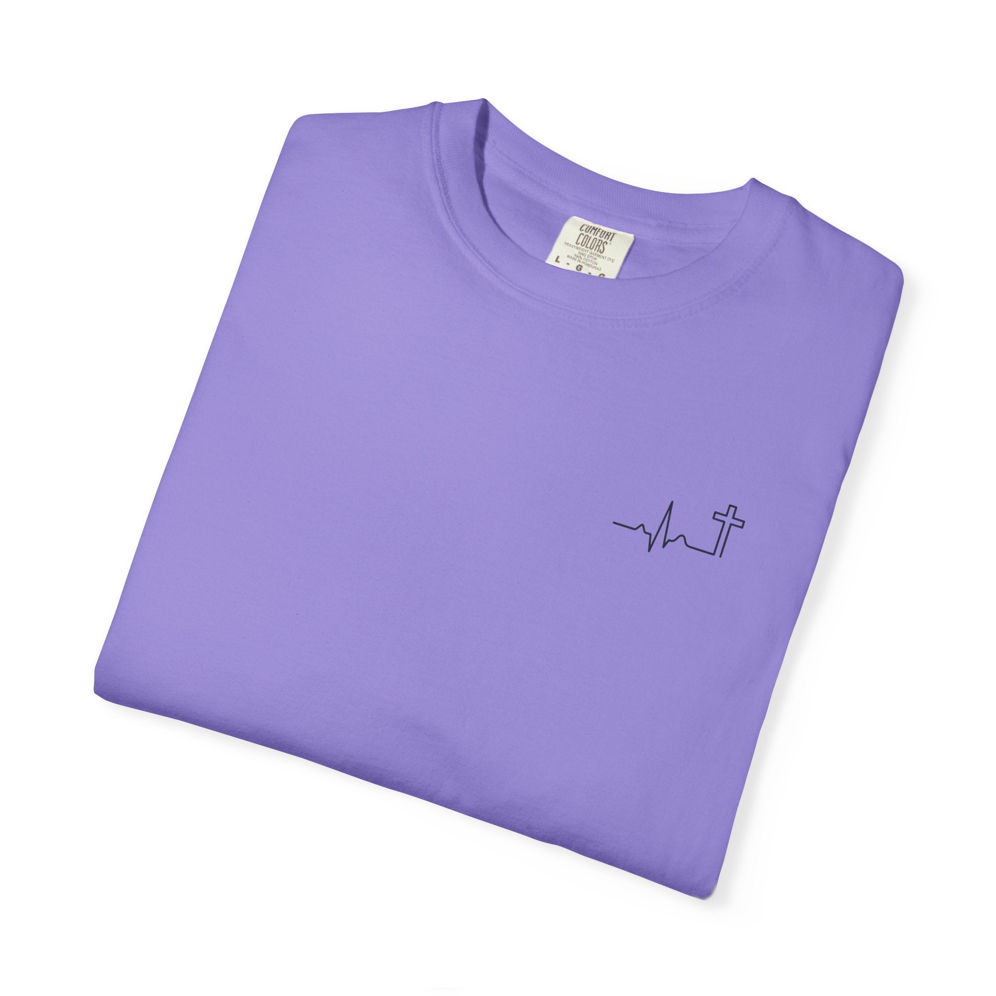 'Heartbeat Cross' Garment-Dyed Tee — Galatians 2:20 (KJV)
