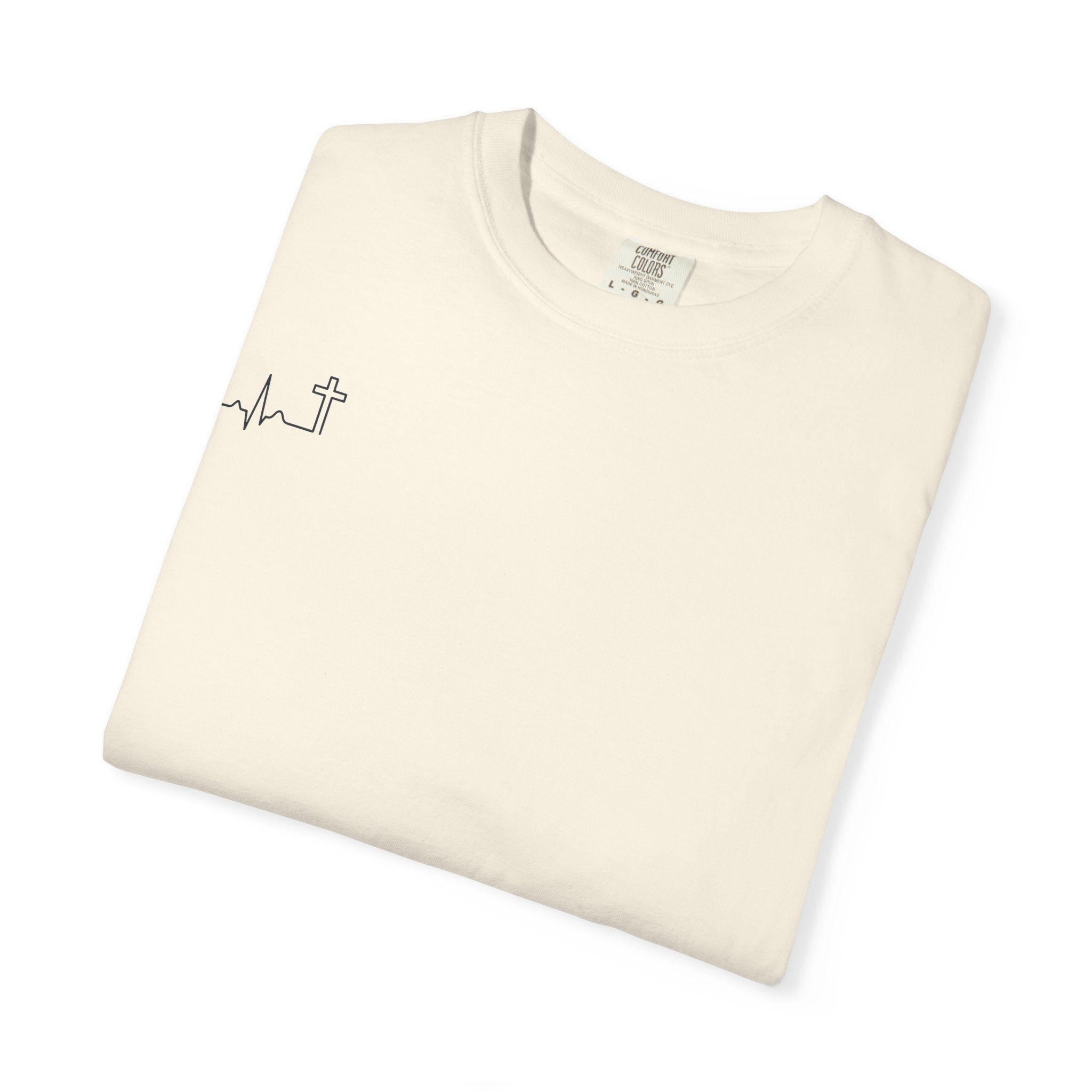 'Heartbeat Cross' Garment-Dyed Tee — Galatians 2:20 (KJV)