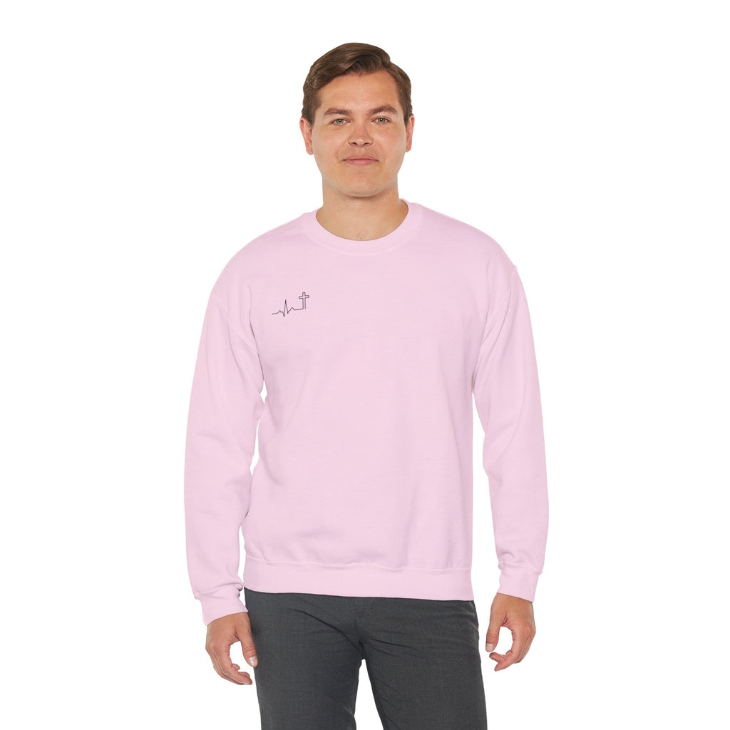 He Began A Good Work Philippians 1:6 Christian crewneck sweatshirt, garment color shown — Hallowed Supply Co.