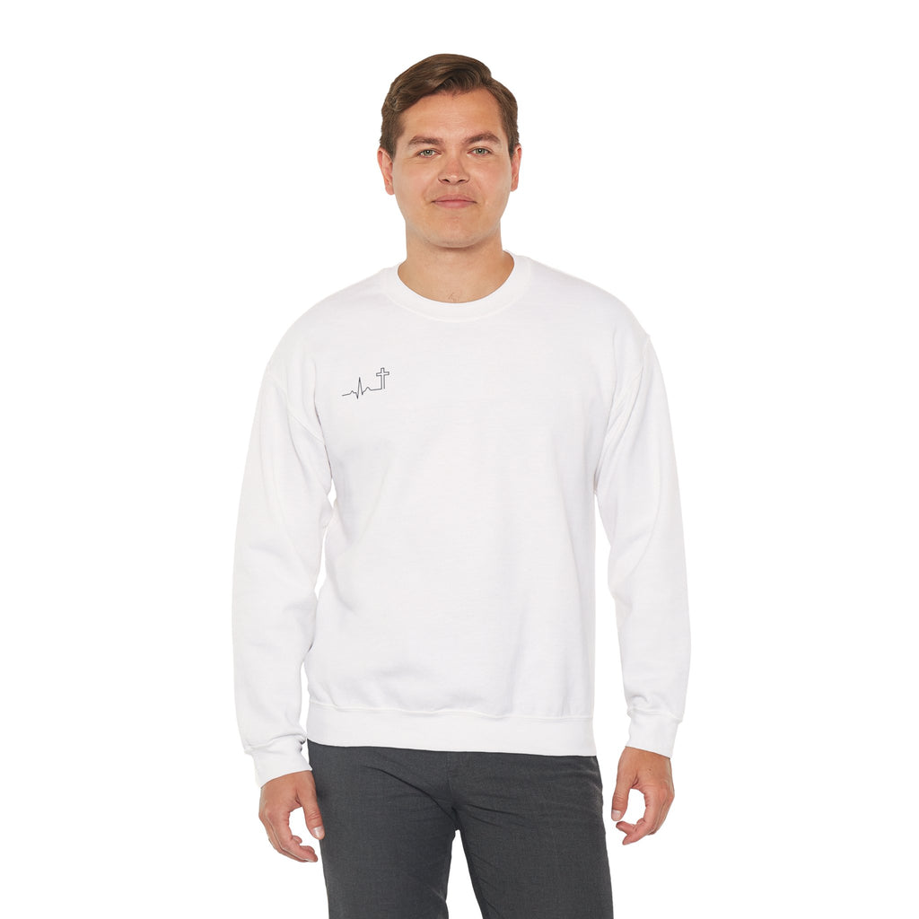 He Began A Good Work Philippians 1:6 Christian crewneck sweatshirt, garment color shown — Hallowed Supply Co.