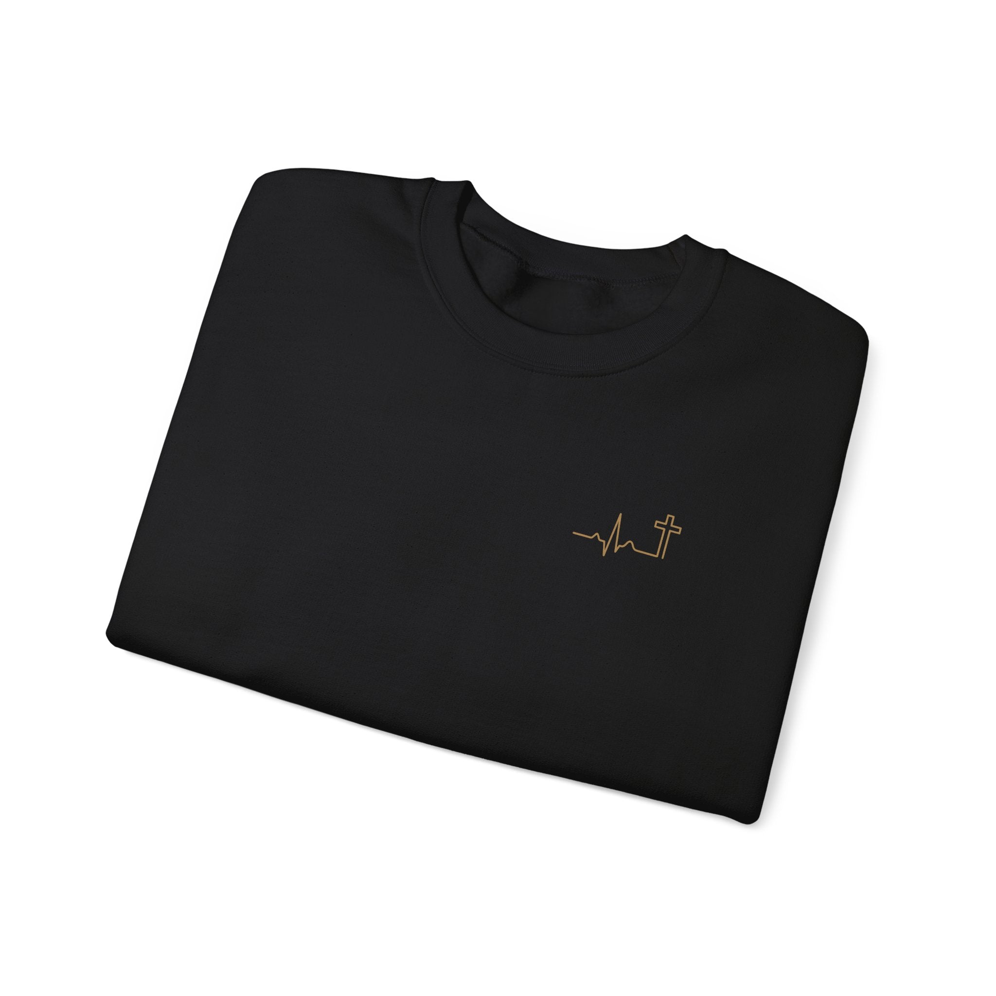 Heartbeat Cross Christian Crewneck Sweatshirt, Gold Minimalist Faith Sweatshirt, Cross Scripture Apparel, Christian Gift