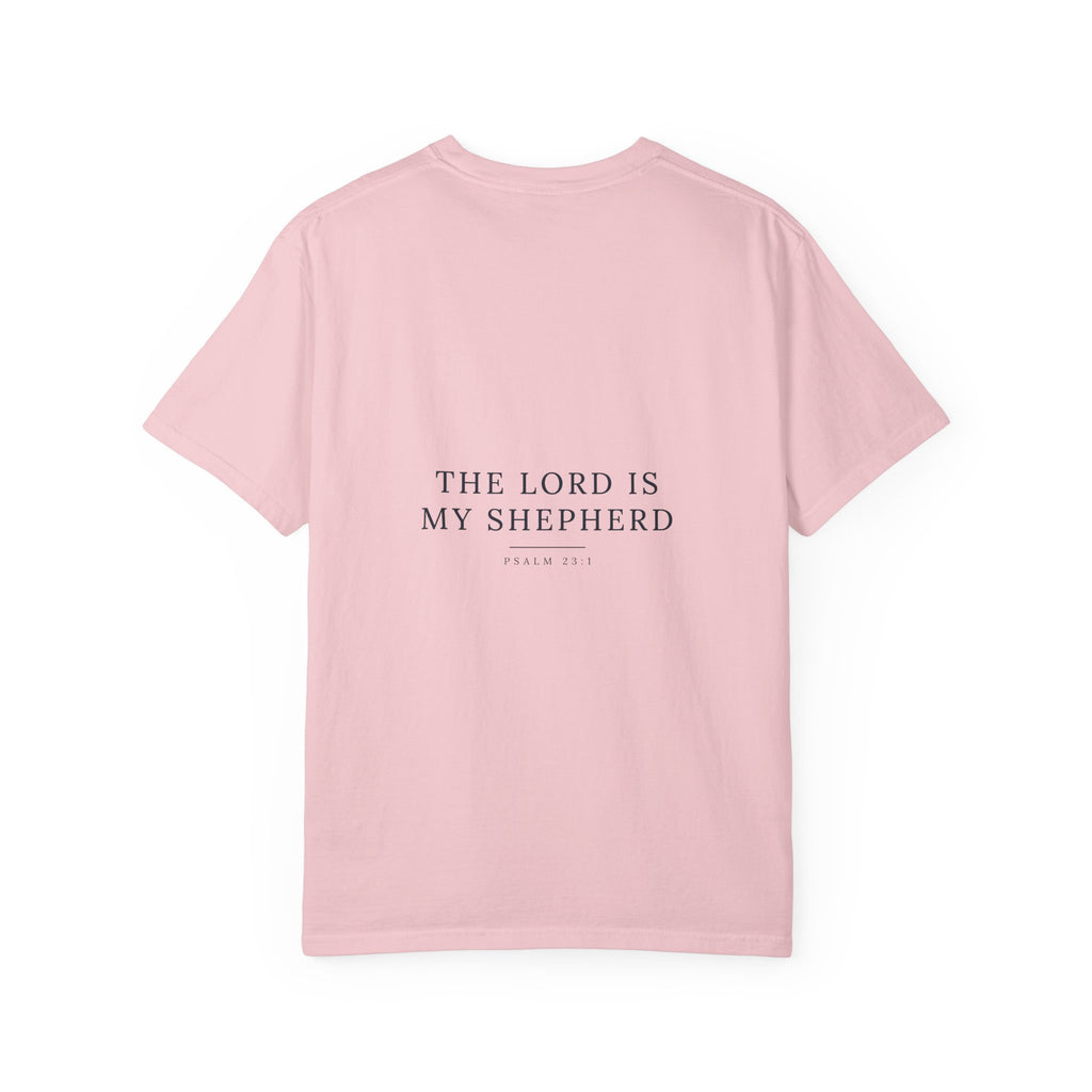 The Lord Is My Shepherd Psalm 23:1 Christian garment-dyed tee, color shown — Hallowed Supply Co.