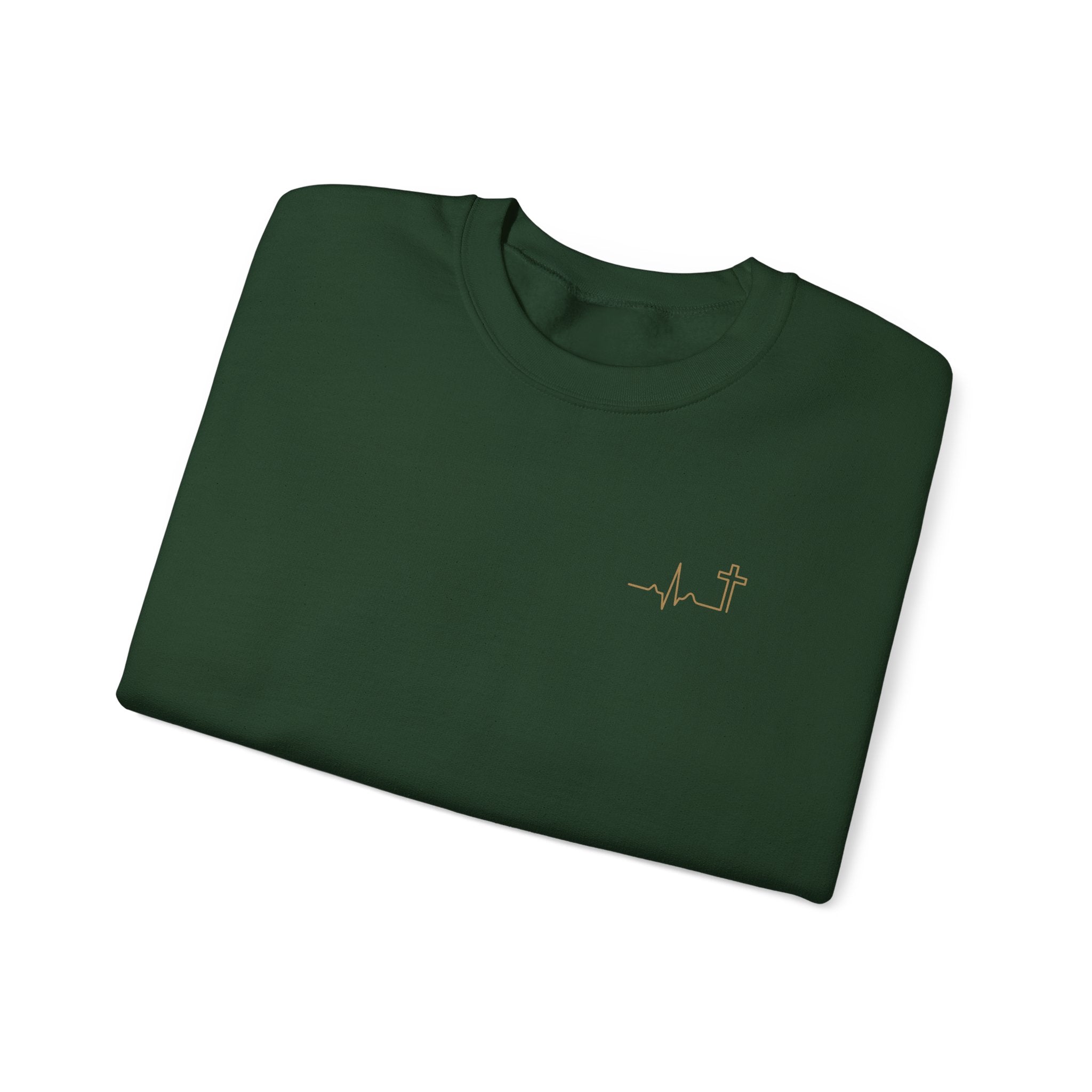 Heartbeat Cross Christian Crewneck Sweatshirt, Gold Minimalist Faith Sweatshirt, Cross Scripture Apparel, Christian Gift